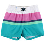 RUGGEDBUTTS Boys UPF50+ Sun Protection Striped Color Block Swim Trunks - Blue, 8