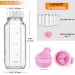 Sovietiep 16 Oz Square Glass Milk Bottles with A Silicone Cap, 6 Pack Glass Bottles for Juicing with Airtight Lids, Drinking Bottles with Lids and Scale Mark, Breast Milk Storage Jug Easy to Carry