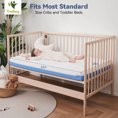 Tivellary Dual-Sided Crib Mattress – Gel Memory Foam Infant & Toddler Mattress, Breathable Hypoallergenic Removable Cover, Fits Standard Cribs 52"x27.5"x5''