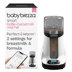 Baby Brezza smart bottle and breastmilk warmer with packaging on a white background