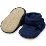 Fruit of the Loom Cozy Thermal Wrap Booties with Non-Slip Grips for Baby & Toddler Girls, Boys, Unisex - Navy Waffle (12-18 Months)