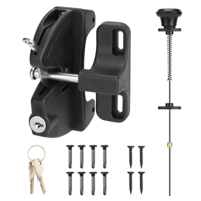 Key Lockable 2 Way Gate Latch with Spring Loaded Pull Cable and Key,2 Sided Gate Fence Lock for Outdoor Gates,Locking Gate Door Lock Fence Latch Gate Hardware for Metal,Wood,Vinyl Fence,Black Finish