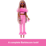 Barbie Deluxe Style Doll #4 in Barbiecore Outfit, Pink and Brown Braids, Soft Pink Top and Pant Set with Furry Collar and Fun Accessories