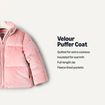 Amazon Essentials x Sofia Grainge Baby Girls' Velour Puffer Jacket, Rose, 12 Months