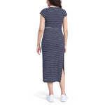 Motherhood Maternity Women's Raglan Sleeve Rib Knit Midi Pregnancy Bodycon Dress, Peacoat White Stripe, Medium