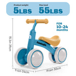 AmazingLife Baby Balance Bike Toys for 1 Year Old,No Pedal Infant 4 Wheels Blue Baby Walker,Easy to Assemble Toddler Ride On Toys,Three Free Cartoon Stickers, First Birthday Gift for Boys