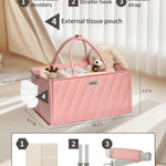 VKSAO Pink Diaper Caddy Organizer – Portable Storage Basket with Shoulder Strap & Stroller Hooks, Splashproof Quilted Nursery & Car Tote for Baby Girl Shower Gift, Baby Registry, Blush Pink