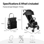 Mompush Nexis Carbon Travel Stroller, Ultra-Lightweight 11.5 lbs, Compact & Airplane Carry-On Approved, One-Second Auto-Fold, One-Hand Full Recline, from Birth to 50 lbs, JPMA Certified