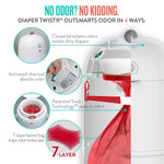 Prince Lionheart Diaper Twist'R - Outsmarts Odors With Patented Twist Technology, Trash Can for Bathroom, Diaper Pail With 2 Refill Bags & 2 Charcoal Sachets