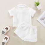 Baby Boys Clothes Set Toddler Infant Boys Button-down Shirt Tops + Cotton Gauze Shorts Summer Outfit 2PCS with Pockets (White, 12-18 Months)