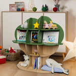 Green Tree Kids Bookshelf Toddler Bookcase 4-Tier Baby Book Rack Children Toy Storage Organizer Forest Wood Display Shelf for Nursery Playroom Bedroom Classroom School Homeschooling Boy Girl’s Gift