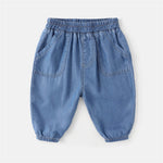 Toddler Joggers Jeans Straight Elastic Long Denim Pants with Pockets Baby Boys Fall Lightweight (Dark Blue, 6-12 Months)