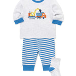 Little Me Clothes for Baby Boys' Work Zone Jogger Set with Socks, Campanula Blue Stripe, 9 Months