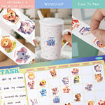 JIXZEN 3 Rolls 1500 PCS Animal Stickers for Kids, 24 Cute Farm/Ocean/Wild Designs with Motivational Words, Reward Stickers for Toddlers 2-4, Classroom School Supplies (1.0 Inch)