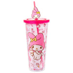 Silver Buffalo Sanrio My Melody Pink Strawberry Pattern Plastic Cold Cup with Lid and Topper Straw 24 Ounces