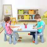 Costzon Kids Table and Chairs, 3 Piece Plastic Easy Clean Children Activity Desk for Reading, Drawing, Snack Time, Arts Crafts, Preschool, Kindergarten & Playroom, Toddler Table and Chair Set (Blue)