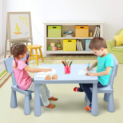 Costzon Kids Table and Chairs, 3 Piece Plastic Easy Clean Children Activity Desk for Reading, Drawing, Snack Time, Arts Crafts, Preschool, Kindergarten & Playroom, Toddler Table and Chair Set (Blue)