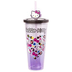 Silver Buffalo Sanrio Hello Kitty Jungle Leopard Print Heart and Bow Pattern Plastic Cold Cup with Lid and Straw Topper, 24 Ounces