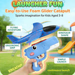 Cute Dinosaur Airplane Launcher Toy,Foam Airplane Launcher Toy,Dinosaur Catapult Gun Aircraft,7.6'' Foam Glider Plane - Outdoor Flying Catapult Toy - Fun Birthday Gifts(Blue)