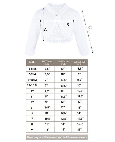 Lilax Baby Girls' Knit Long Sleeve Button Closure Bolero Cardigan Shrug 3-6 Months White