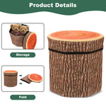 Nodaaiie 3 Pcs Tree Stump Storage Stool, 12 x 12 Inch Fiberboard Ottoman with Foam Cushion, Folding Toy Box and Foldable Seat Chest for Kids, Classic Design