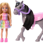 Barbie Chelsea Doll & Toy Horse Set, Includes Helmet Accessory & Saddle, Small Doll Bends at Knees to “Ride” Gray Pony
