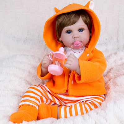 Aori Lifelike Reborn Baby Dolls - 22 Inch Realistic Baby Girl - Soft Weighted Body Doll with Fox Outfit Newborn Baby Doll for Girls 3+, Collectors, Role Play | Real Life Baby Doll Gift Set