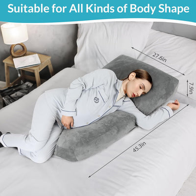 Pregnancy Belly Pillow for Sleeping, 45.3 Inch Pregnancy Massage Pillow Full Body with Removable Cover - Support for Back, Legs, Belly, HIPS for Pregnant Women