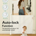 Momcozy Auto-Locking Retractable Mesh Baby Gate or Dog Gate, Child Safety Gate for Indoor or Outdoor, 33-inches Tall with up to 55-inches Wide Extension, Avoid Skirting Installation, White