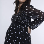 Motherhood Maternity Women’s Long Sleeve Wrap Flounce Midi Pregnancy Dress, Mixed Dot, Small