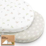 2-Pack Baby Bassinet Sheets Girl, Boy - 33x17 Viscose Derived from Bamboo Bedside Mattress Fitted Bassinet Sheets, Compatible with Halo Bassinest Swivel Sleeper, Baby Delight, Graco (Meadow)