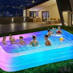 Large Solar Inflatable Pool with Lights, 130"x72"x22" Blow-Up Kiddie Pool with Air PUM, 7 Color Changed Family Swimming Pool for Backyard, Outdoor
