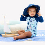 RUGGEDBUTTS Baby/Toddler Boy Swimsuit, One Piece Zipper Rash Guard Sunsuit with UPF 50+ Sun Protection - Blue Sweet Sails, 2T