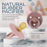 Itzy Ritzy Natural Rubber Newborn Pacifiers (Set of 2) – Baby Pacifiers with Cherry-Shaped Nipple & Large Air Holes for Added Safety; Set of 2 Binkies in Blossom & Rosewood (Ages 0 – 6 Months)