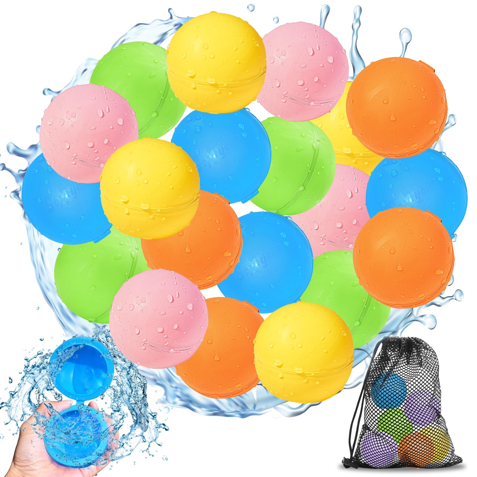 SOPPYCID 6PCS Reusable Water Balloons - Quick Fill Water Balls Toys For Toddler Age 4-8 - Refillable Magnetic Self-Sealing Water Splash Bomb For Summer Party Pool Outdoor Beach Toys for kids Age 8-12