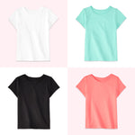 Garanimals Baby & Toddler Girl Solid Tees - Short Sleeve Tees - Kid's Casual Crew Neck - Size 6-9 Months - White, Blue, Black, Orange - 4 Pack