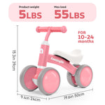 Balance Bike for 1 Year Old Girls Gifts, 10-24 Months Toddler Girls Toys, No Pedal Infant 4 Wheels Bicycle Toys, Free Cute Mermaid Sticker, First Birthday Gifts for Girls