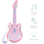 Best Choice Products 19in Kids Toy Guitar, Pretend Play Musical Instrument Toy for Toddlers w/Mic, Stand, 8 Demo Songs, Lights & Sounds - Soft Pink