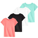 Garanimals Baby & Toddler Girl Solid Tees - Short Sleeve Tees - Kid's Casual Crew Neck - Size 6-9 Months - White, Blue, Black, Orange - 4 Pack