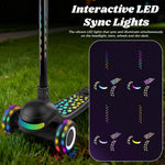 Light Up 3 Wheel Kick Scooter for Kids Toddlers with LED Sync Lights, Flashing Stem & Wide Polka Dot Deck Adjustable Height Music Function Safe Sturdy Folding Scooter for Kids (Black)