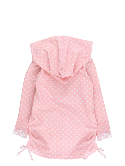 RuffleButts Girls UPF50+ Sun Protective Ruched Quarter-Zip Cover-Up - Pink Polka Dot, 10