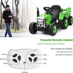 Costzon Ride on Tractor with Detachable Trailer, Kids' Electric Vehicles w/3-Gear-Shift Ground Loader, Wireless Design & USB, 7 LED Headlights, Remote Control Tractor Toy for Kids 3+ (12V, Green)