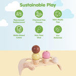 PlanToys® Wooden Ice Cream Playset for Kids | Includes Stand, Scoops & Cones | Pretend Dessert Play Food for Toddlers | Eco-Friendly Role Play Set for Imaginative & Fine Motor Skills Development