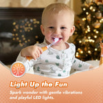 Papablic Toddler Sonic Electric Toothbrush for Ages 1-3 Years, Baby Electric Toothbrush with Cute Reindeer Cover and Smart LED Timer, 2 Brush Heads (Ruby)