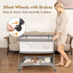 Papablic Baby Bassinet, Bedside Bassinet for Baby with Four-Sided Breathable Mesh & Soft Mattress, Adjustable Bassinet Bedside Sleeper with Storage Basket and Wheels, Easy to Assemble, Gray