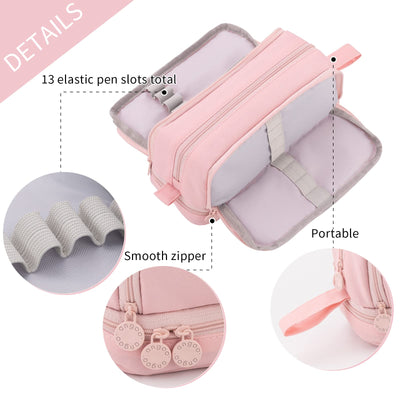 CICIMELON Large Capacity Pen Pencil Case with 4 Compartments, Multi-Slot Pencil Pouch Bag Aesthetic School Supplies Organizer for Teen Girls, Women, Adults (Pink)