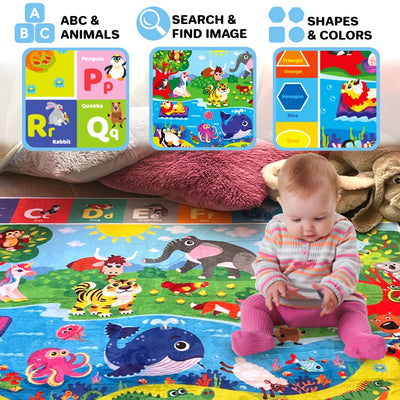 QUOKKA Baby Mat for Floor Play for Babies 6-12 Months – Super Soft Baby Floor Play Mat for Toddlers 1-3 – Extra Thick Crawling Plush Rug for Nursery – Padded Foldable Activity Infant Playroom Carpet