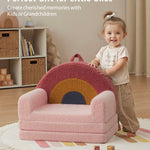 Blissful Diary Foldable Toddler Couch, 2-in-1 Comfy Toddler Chair & Lounger for Reading, Playroom, Kids Couch Sofa for Girls Boys Birthday Gift, Blush Rainbow