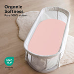 2-Pack Organic Bassinet Sheets for Girls, Boys - 100% Cotton Bassinet Mattress Sheets Compatible with Halo Bassinest Swivel Sleeper, Graco, Baby Delight, Chicco, Unisex Fitted Bassinet Sheets (Rose)