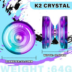 MAGICYOYO K2 Crystal Responsive Yoyo for Kids Beginners with Extra Unresponsive Yo Yo Bearing, Professional Plastic Trick Yo Yo for Adults+12 Stings+Bearing Removal Tool+Storage Bag(Green Purple)